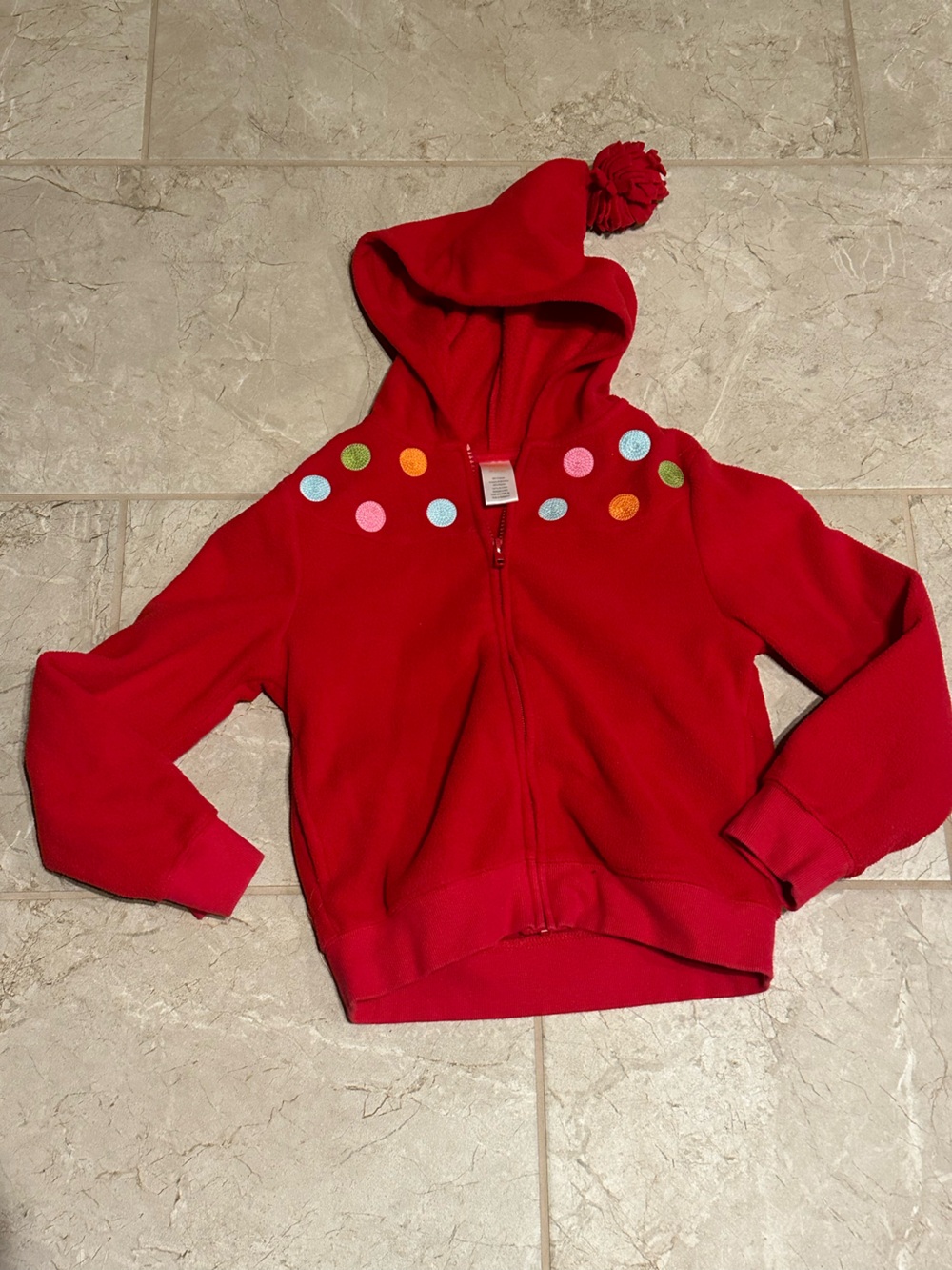 Red pom pom hooded zip up hooded sweat jacket Gymboree 7-8 polka dot